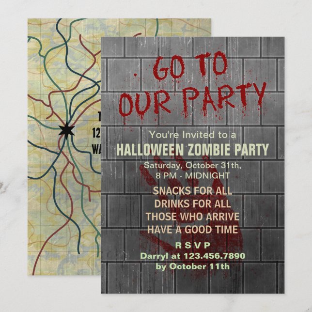Zombie Halloween Party Undead Apocalypse Bloody Invitation (Front/Back)