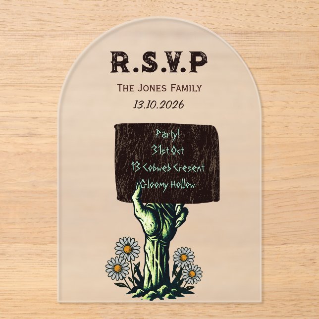 Zombie Hand Gothic Halloween  Acrylic Invitations (Front)
