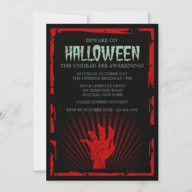 Zombie Hand Halloween Party Invitation (Front)