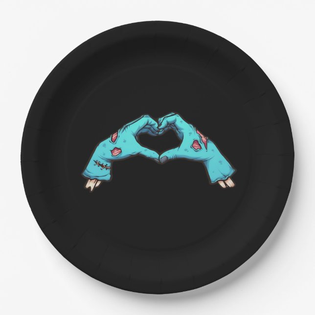 Zombie Hands Heart Halloween Spooky Paper Plate (Front)