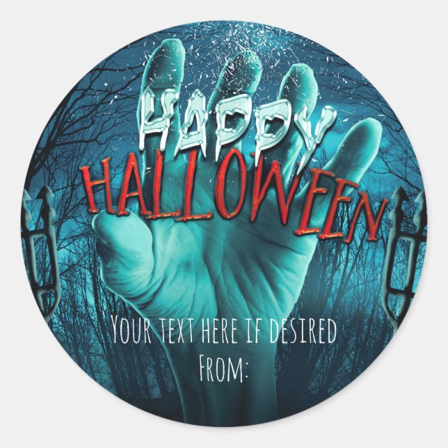 Zombie Happy Halloween Party Favour Classic Round Sticker (Front)
