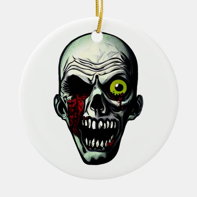 Zombie Head Ceramic Ornament (Front)
