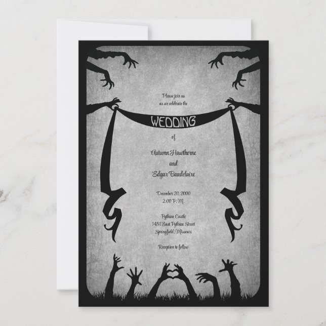Zombie Horror Halloween Wedding Invitation (Front)
