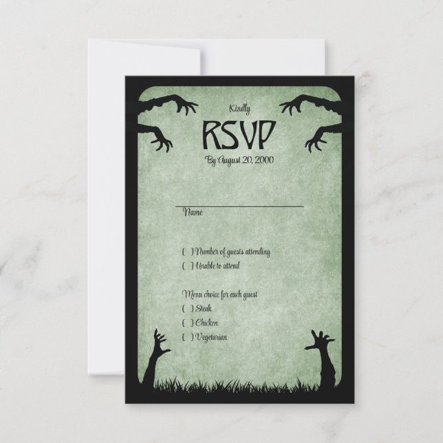 Zombie Horror Halloween Wedding RSVP Card (Front)