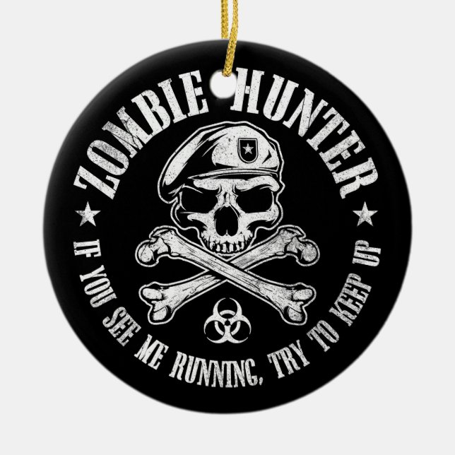 zombie hunter undead living dead ceramic tree decoration (Front)