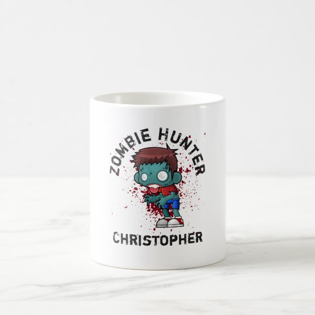 Zombie Hunter with Blood Splatter Creepy Cool Coffee Mug (Center)