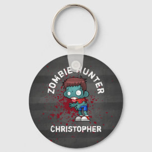 Zombie Hunter with Blood Splatter Creepy Cool Key Ring