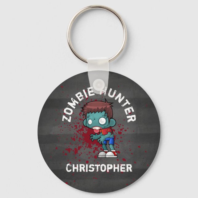 Zombie Hunter with Blood Splatter Creepy Cool Key Ring (Front)
