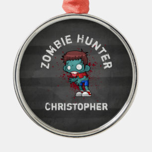 Zombie Hunter with Blood Splatter Creepy Cool Metal Tree Decoration