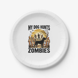 Zombie Hunting Dog Vintage Halloween Tee_1 Paper Plate