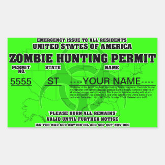 Zombie Hunting Permit (Bright Green) Rectangular Sticker