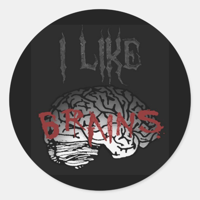 Zombie: I Like Brains Classic Round Sticker (Front)