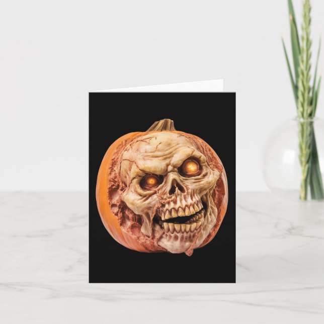 Zombie-Inspired Horror Pumpkin Funny Halloween  Card (Front)