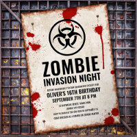 Zombie invasion with blood stains and rusty sign