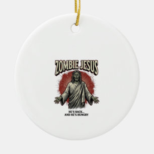 Zombie Jesus Vintage Engraving Funny Shirt Design_ Ceramic Ornament