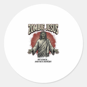 Zombie Jesus Vintage Engraving Funny Shirt Design_ Classic Round Sticker