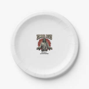 Zombie Jesus Vintage Engraving Funny Shirt Design_ Paper Plate
