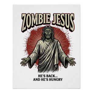 Zombie Jesus Vintage Engraving Funny Shirt Design_ Poster