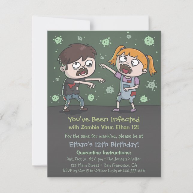 Zombie Kids Halloween Birthday Party Invitations (Front)