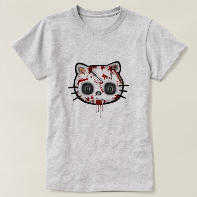 Zombie Kitty Cat Funny Halloween T-Shirt (Design Front)