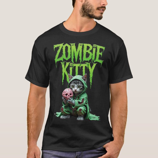 Zombie Kitty T-Shirt: Halloween Cat Lover Tee (Front)