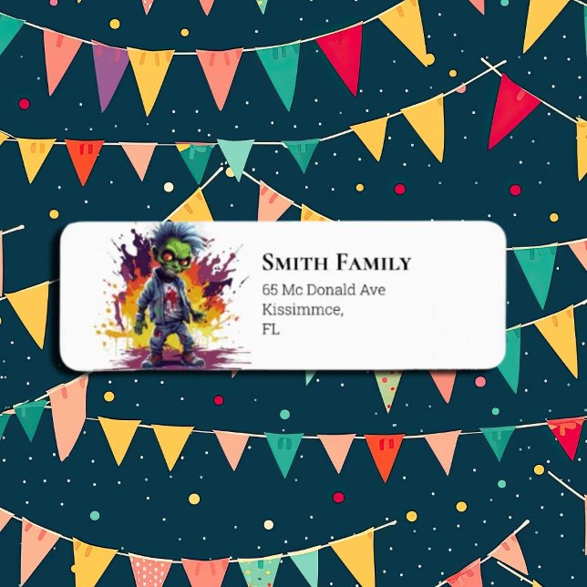 zombie-loving kids return address label (Zombie Walkers,  Your birthday party won't be complete without an array of gruesome zombie props! )