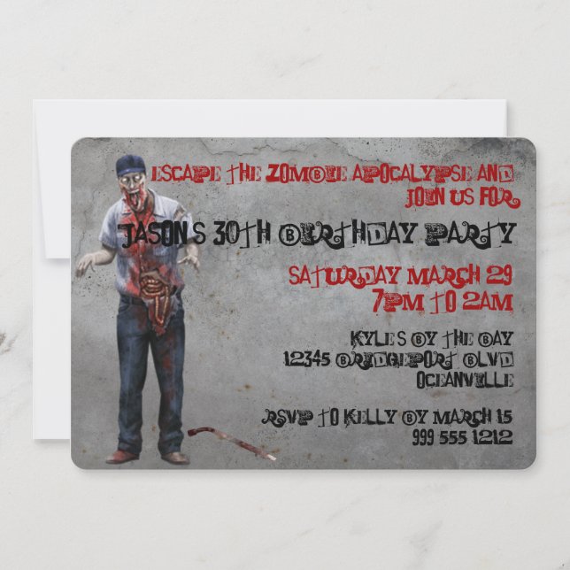 Zombie Mechanic Custom Birthday Invites (Front)
