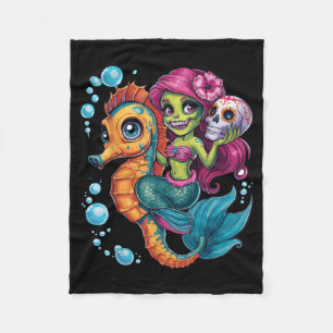 Zombie Mermaid Halloween Costume Spooky Trick Or Fleece Blanket