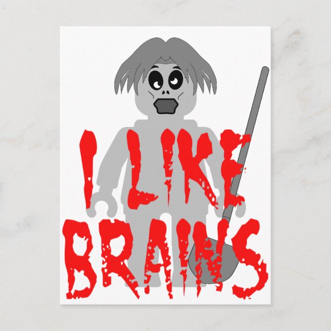 Zombie Minifig 'I Like Brains' Postcard (Front)