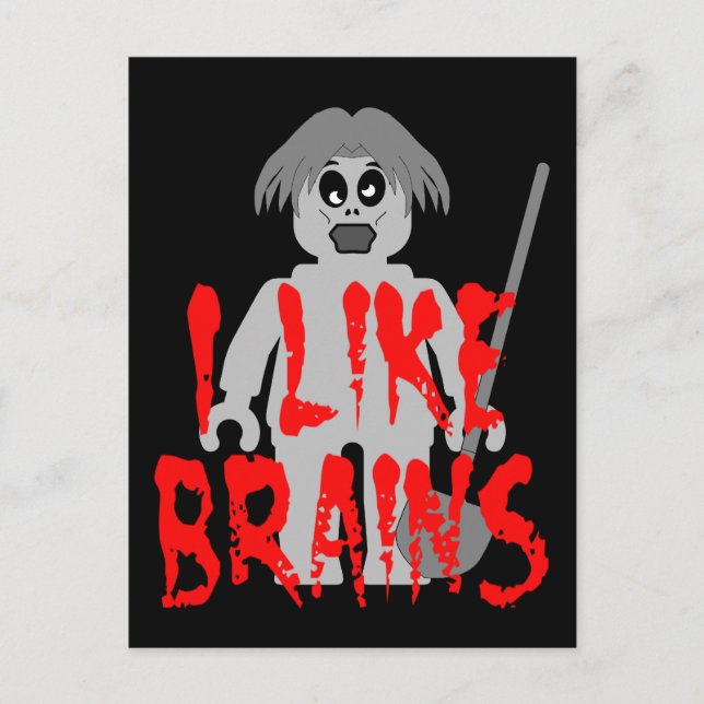 Zombie Minifig 'I Like Brains' Postcard (Front)
