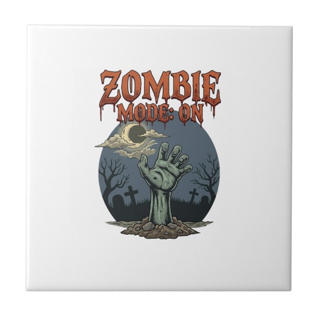 Zombie Mode Halloween Hand Moon Graveyard_1 Ceramic Tile (Front)