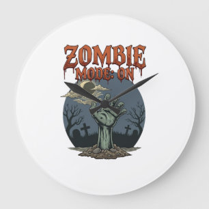 Zombie Mode Halloween Hand Moon Graveyard_1 Large Clock