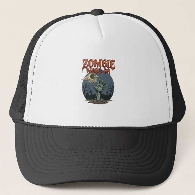 Zombie Mode Halloween Hand Moon Graveyard_1 Trucker Hat (Front)
