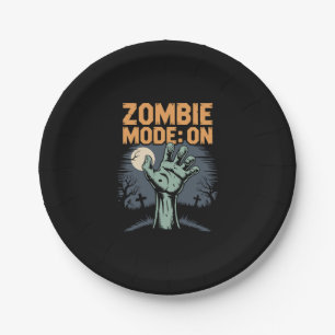 Zombie Mode On Scary Halloween T shirt Paper Plate