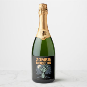 Zombie Mode On Scary Halloween T shirt Sparkling Wine Label