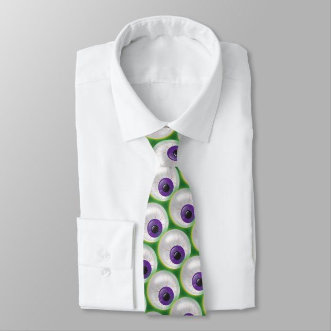 Zombie Monster Glowing Floating Eyeball Halloween Tie (Tied)