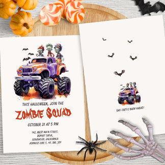 Zombie Monster Truck Kids Halloween Costume Party Invitation