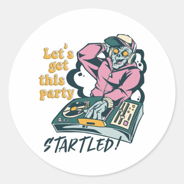 Zombie Music DJ Retro Halloween Party Classic Round Sticker (Front)