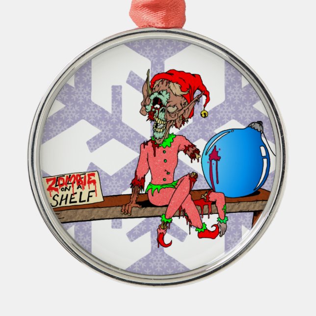 Zombie on a Shelf Metal Tree Decoration (Front)