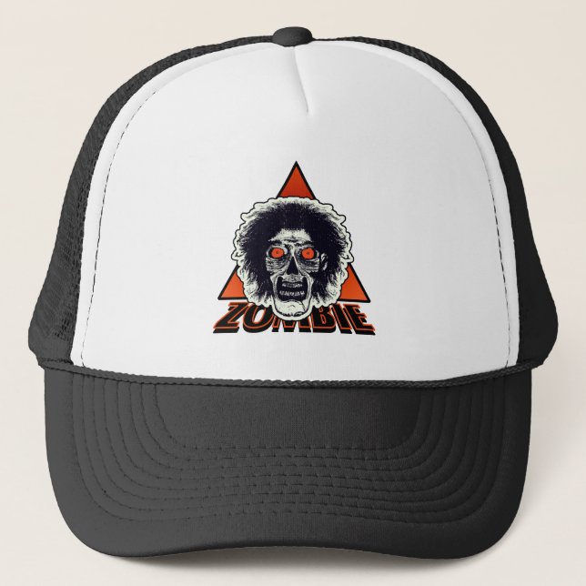 ZOMBIE Orange Eyes Triangle Trucker Hat (Front)