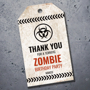 Zombie Outbreak birthday party with rusty sign Gift Tags