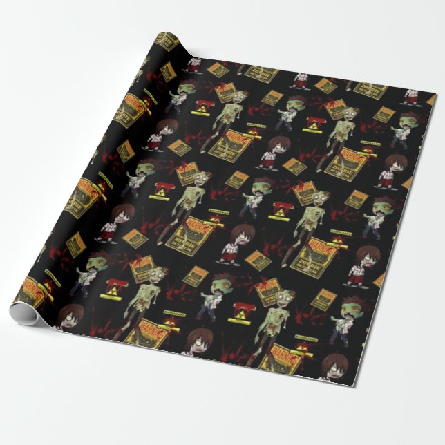 Zombie Outbreak Pattern Wrapping Paper (Unrolled)