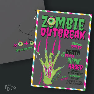 Zombie Outbreak Scary Cute Rippin' Rager Halloween Invitation