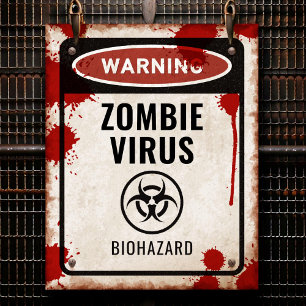 Zombie party decor sign with blood & biohazard