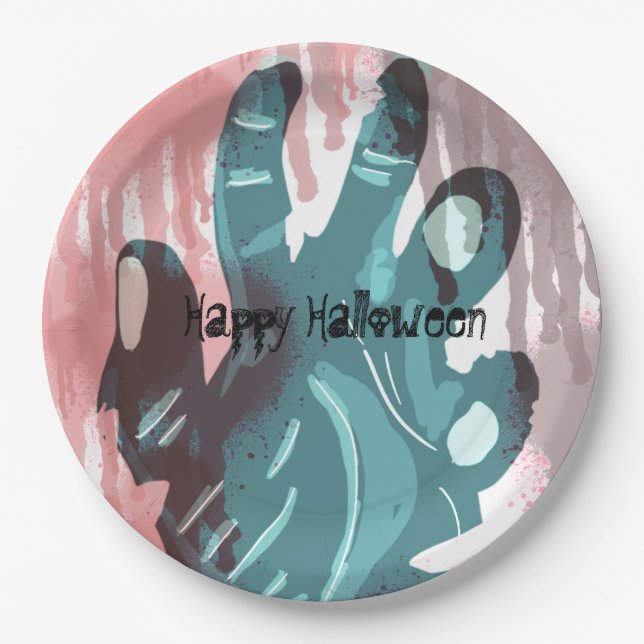 Zombie Party Hand Spooky Bloody Halloween Costume Paper Plate (Front)