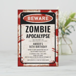 Zombie party with BEWARE sign and blood stains Invitation