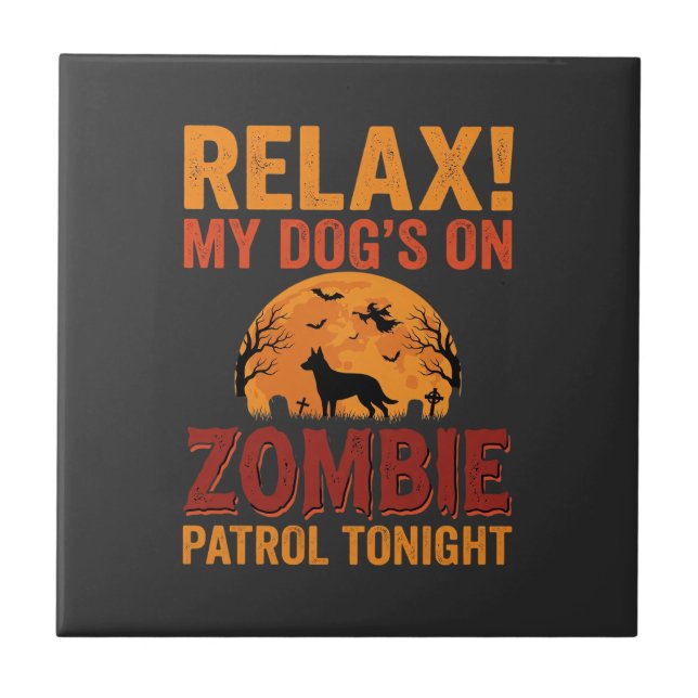 Zombie Patrol Dog Halloween Ceramic Tile (Front)