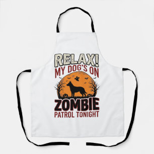 Zombie Patrol Dog Halloween Vintage Engraving Desi Apron
