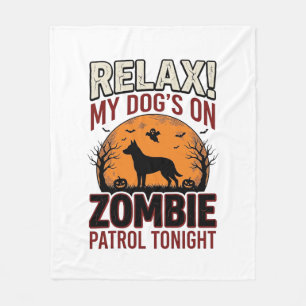 Zombie Patrol Dog Halloween Vintage Engraving Desi Fleece Blanket
