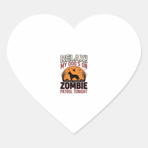 Zombie Patrol Dog Halloween Vintage Engraving Desi Heart Sticker